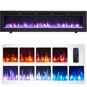 70.08-in W Black Fan-forced Wall-mount Electric Fireplace - Bansa Rose