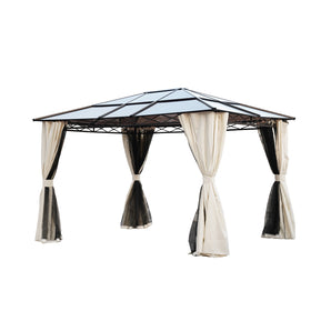 Auvent de gazebo en aluminium dur extérieur de 12 pieds x 10 pieds avec moustiquaire et rideaux