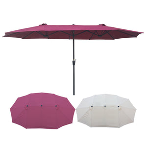 Parasol de patio en acier à levage manuel double face de 15 x 9 pieds en bordeaux avec manivelle et évents, résistant aux UV