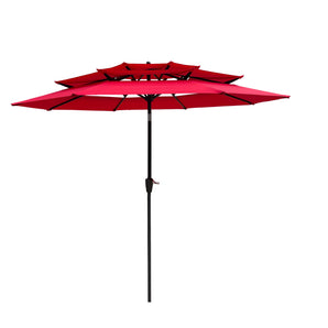 Parasol de patio en acier à levage manuel à trois couches de 9 pieds avec manivelle, inclinaison et évents, résistant aux UV