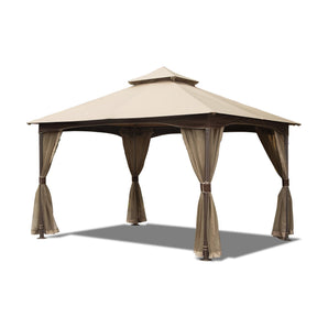 Abri de jardin extérieur de 10 pi x 13 pi avec moustiquaire pour terrasse, jardin, pelouses, cadre en métal, double toit, dessus souple