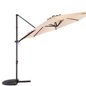 Parasol de patio de 10 pieds avec base croisée incluse, manivelle et inclinaison facile, parasol déporté à rotation à 360°